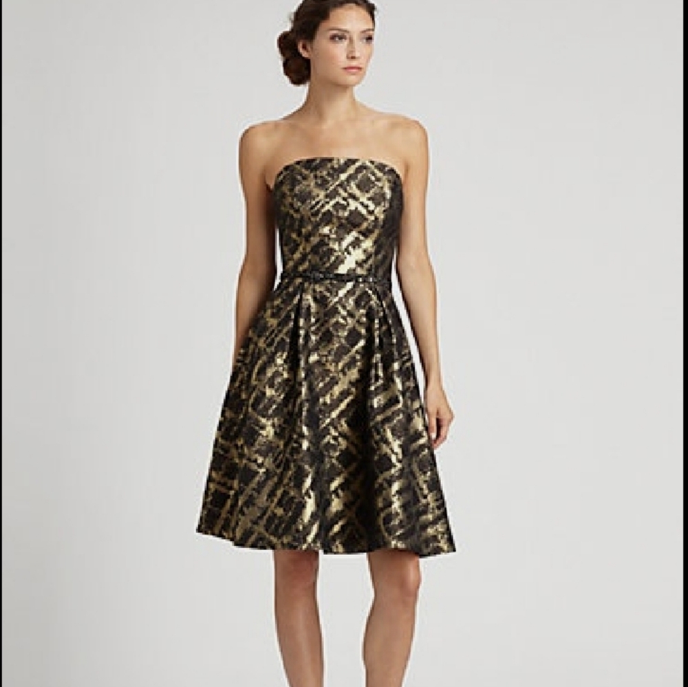 ML Monique Lhuillier black and gold brocade dress! - Picture 1 of 6